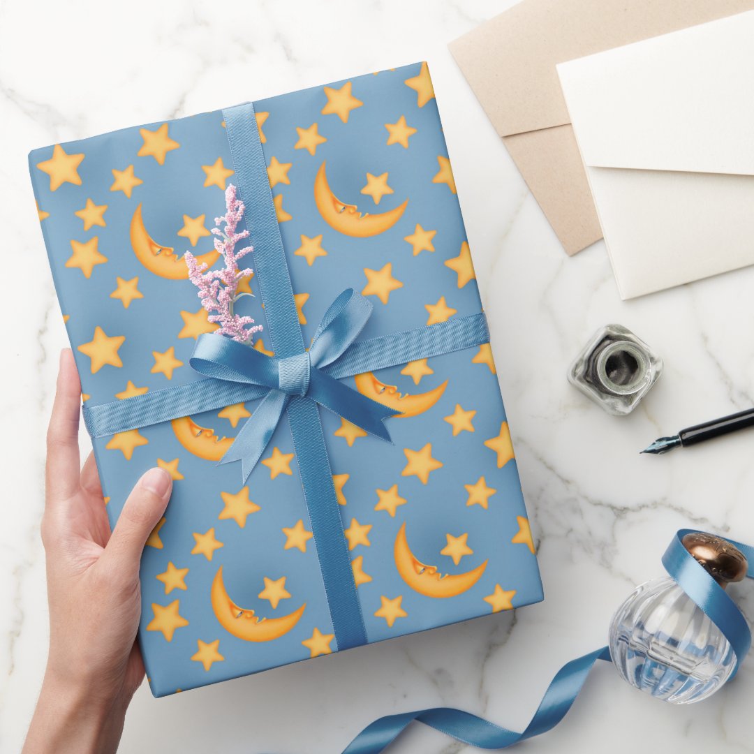 Fun moon and stars wrapping paper | Zazzle