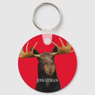 Fun Moose Red Name Wildlife Keychain