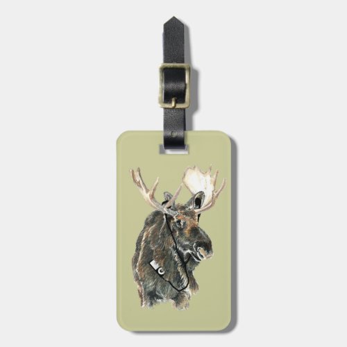 Fun Moose with Headphones Luggage Tag