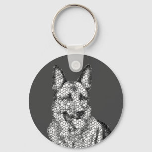Fun Mosaic B&W German Shepherd Key Chain