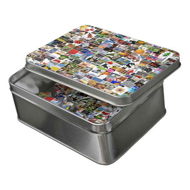 Fun mosaic collage of photos and pictures design, jigsaw puzzle (Lid Open)