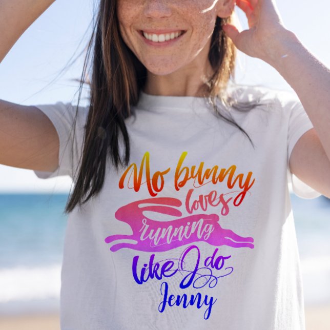 Fun Motivational Pink Purple Run Bunny Script T-Shirt (Creator Uploaded)