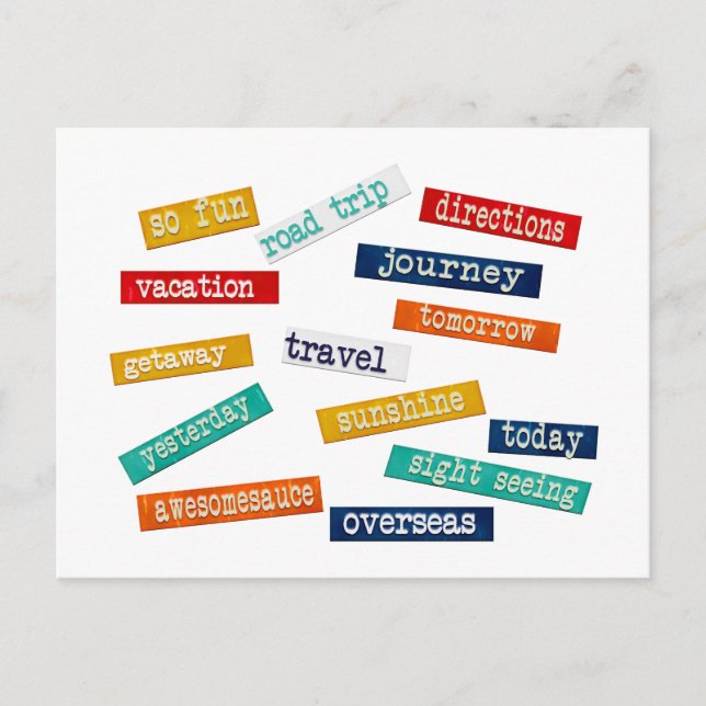 Fun Motivational Vacation Travel Words Postcard (Front)