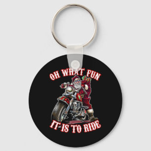 Fun Motorcycle Biker Grandpa Santa Rider Christmas Keychain