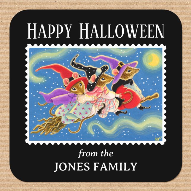 Fun Mouse Broomstick Mice Witches Halloween Square Sticker (Creator Uploaded)