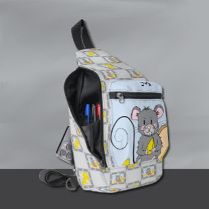 Fun Mouse Eating Cheese Blue Gray Sling Bag