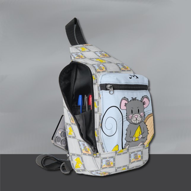 Fun Mouse Eating Cheese Blue Gray Sling Bag (Creator Uploaded)