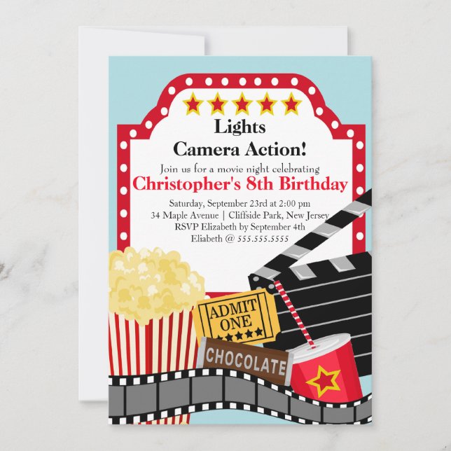 Fun Movie Night Birthday Party Invitations (Front)