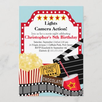 Fun Movie Night Birthday Party Invitations by alleventsinvitations at Zazzle