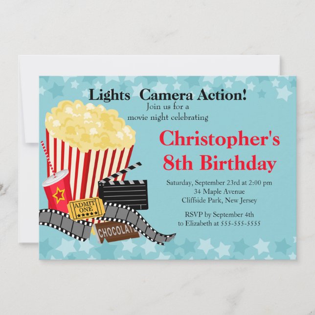 Fun Movie Night Birthday Party Invitations (Front)