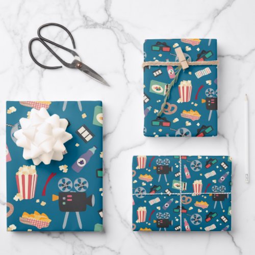 Fun Movie Night Film Popcorn Pattern Wrapping Paper Sheets