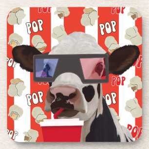 Fun Movie Night Retro Cow Beverage Coaster