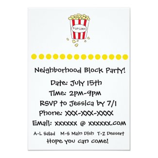 Fun Movie Theater Popcorn Block Party Invite