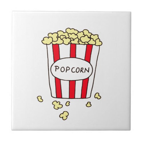 Fun Movie Theater Popcorn in Red White Bucket Ceramic Tile