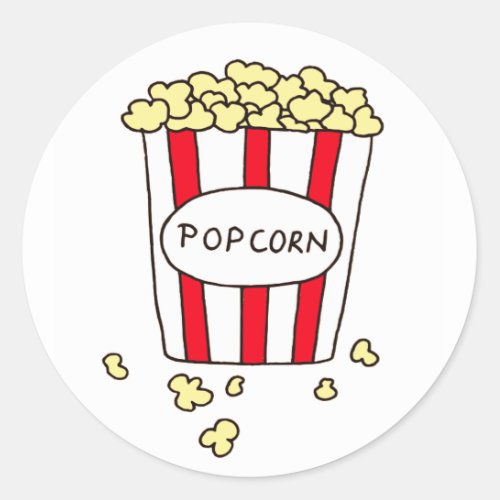 Fun Movie Theater Popcorn in Red White Bucket Classic Round Sticker