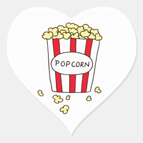 Fun Movie Theater Popcorn in Red White Bucket Heart Sticker