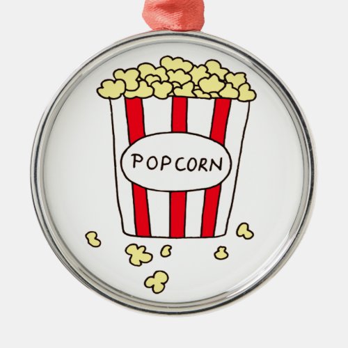 Fun Movie Theater Popcorn in Red White Bucket Metal Ornament