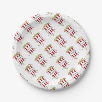 Fun Movie Theater Popcorn in Red White Bucket Paper Plate