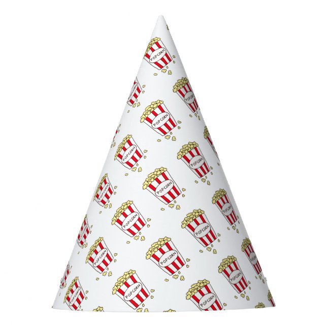 Fun Movie Theater Popcorn in Red White Bucket Party Hat (Front)