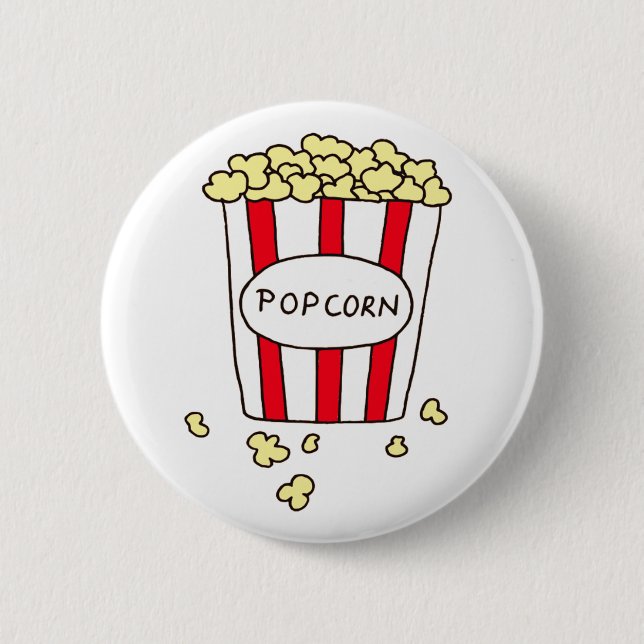 Fun Movie Theater Popcorn in Red White Bucket Pinback Button (Front)