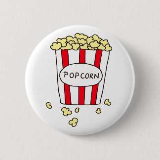 Fun Movie Theater Popcorn in Red White Bucket Pinback Button