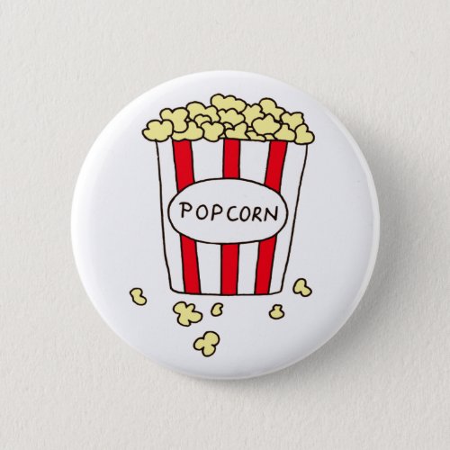 Fun Movie Theater Popcorn in Red White Bucket Pinback Button