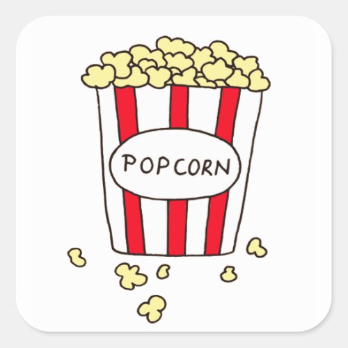 Fun Movie Theater Popcorn in Red White Bucket Square Sticker