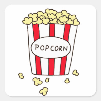 Fun Movie Theater Popcorn in Red White Bucket Square Sticker