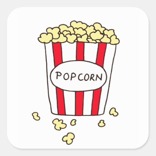 Fun Movie Theater Popcorn in Red White Bucket Square Sticker