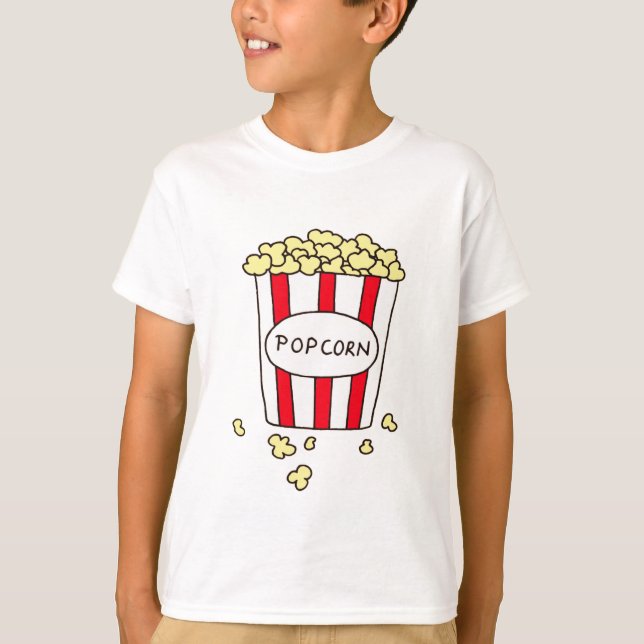 Fun Movie Theater Popcorn in Red White Bucket T-Shirt (Front)