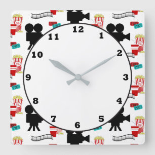 Fun Movie theater reel popcorn pattern clock