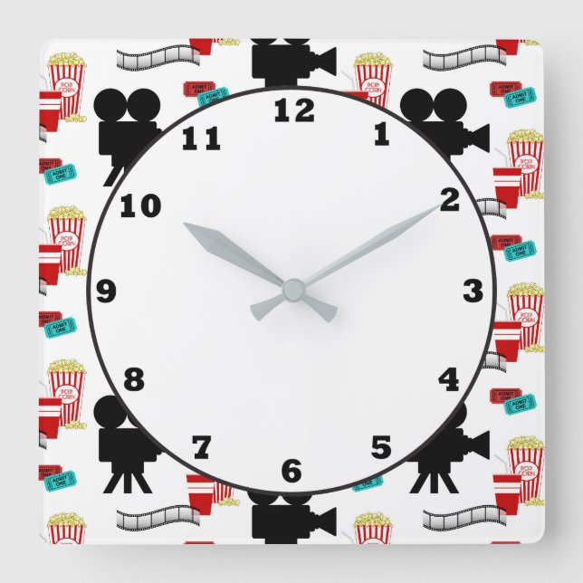 Fun Movie theater reel popcorn pattern clock (Front)