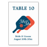 Fun Mr &amp; Mrs pickleball paddle logo wedding Table Number