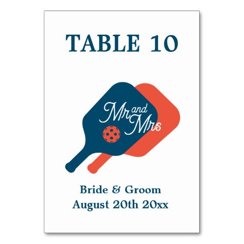 Fun Mr  Mrs pickleball paddle logo wedding Table Number