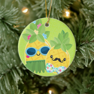 Fun Mr & Mrs Pineapple Summer Holiday Ceramic Ornament