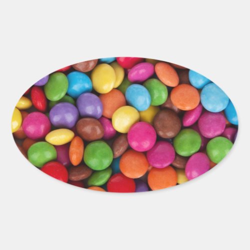 Fun Multi_coloured candy sweets pattern accessory Oval Sticker