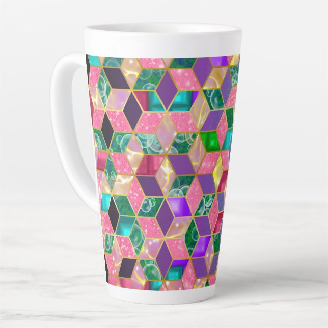 Fun Multi-Mixed Diamond-Shaped Hexagon 2 Latte Mug (Left Angle)