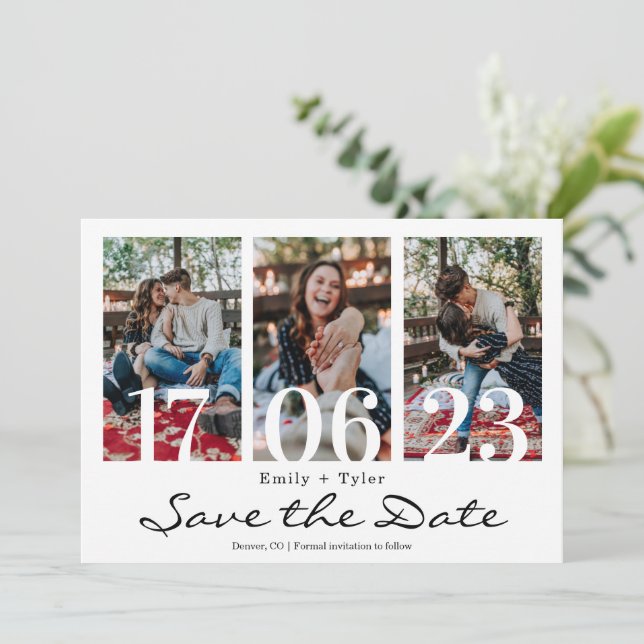 Fun Multi Photo Modern Save The Date Invitation (Standing Front)