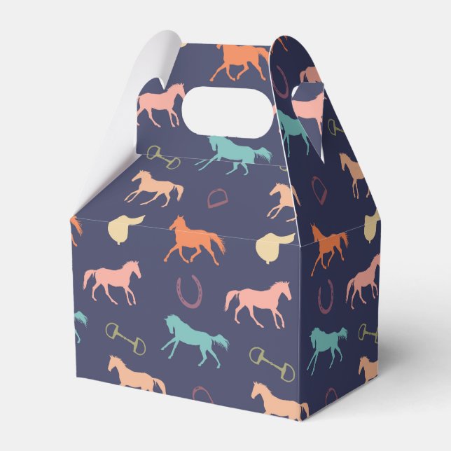 Fun Multicolor English Horse Pattern Favor Boxes (Front Side)