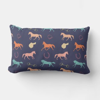 Fun Multicolor English Horse Pattern Lumbar Pillow by PaintingPony at Zazzle