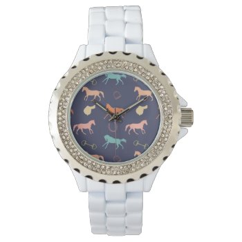 Fun Multicolor English Horse Pattern Watch by PaintingPony at Zazzle