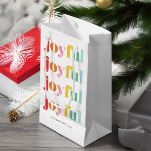Fun Multicolor "Joyful" Personalized Holiday Small Gift Bag