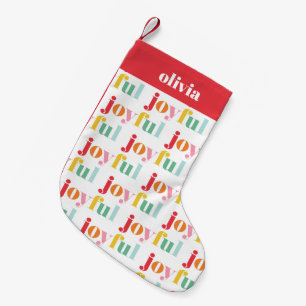 Fun Multicolor "Joyful" Typography Small Christmas Stocking