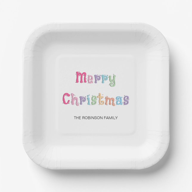 Fun Multicolor Merry Christmas Paper Plates (Front)