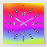 [ Thumbnail: Fun Multicolored Rainbow-Like Pattern Square Clock ]
