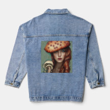 fun mushroom lady blue denim jean jacket apparel  
