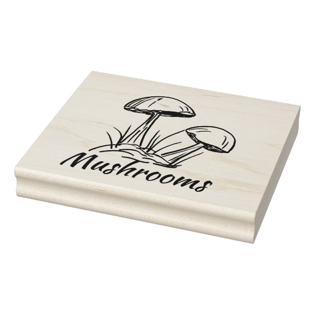 Fun Mushrooms, Original Ink Drawing with Script Rubber Stamp (Stamp)