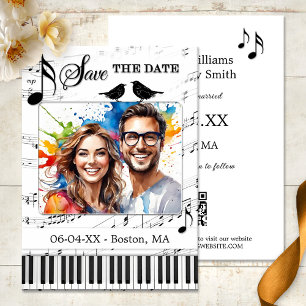 Fun Music Black and White Photo Save the Date Announcement