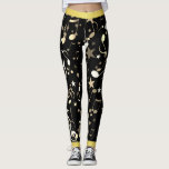 Fun Music Notes On Black With Faux Gold Trim Leggings at Zazzle