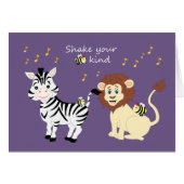 Fun Musical Dancing Zebra & Lion Animals Card (Front Horizontal)
